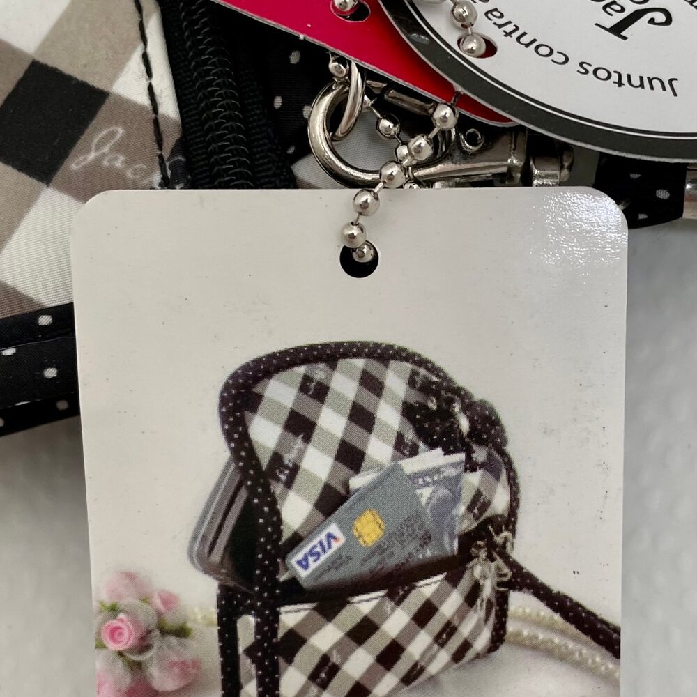 NWT JACKI DESIGN WRISTLET FLAPTOP WALLET COIN MAKEUP BLACK/WHITE BOW W/BEADS - Picture 10 of 11